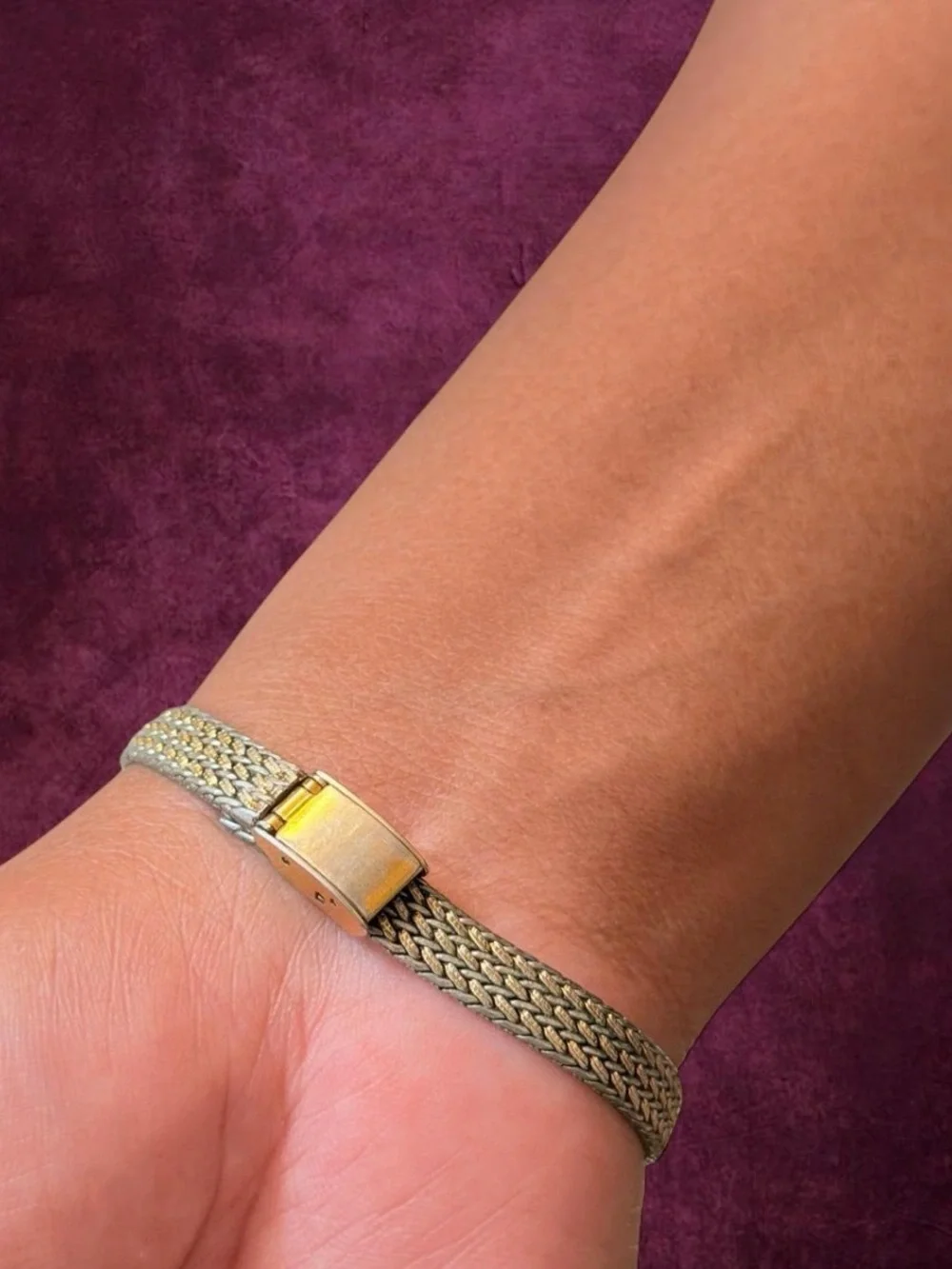 Vintage Cocktail Silver-Tone Braided Bracelet Watch in Gold Dial